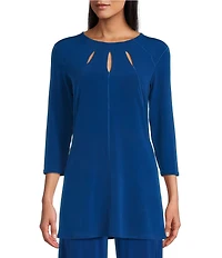 Eva Varro Five Beams Crew Keyhole Neck 3/4 Sleeve Knit Tunic