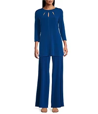 Eva Varro Five Beams Crew Keyhole Neck 3/4 Sleeve Knit Tunic