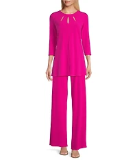 Eva Varro Five Beams Crew Keyhole Neck 3/4 Sleeve Knit Tunic