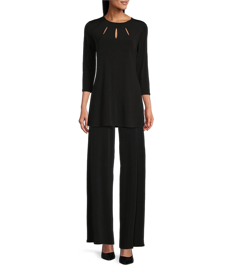 Eva Varro Five Beams Crew Keyhole Neck 3/4 Sleeve Knit Tunic