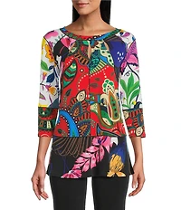 Eva Varro Five Beams Denize Combo Print Crew Neck 3/4 Sleeve Banded Tunic