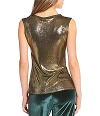 Eva Varro Gold Lame Crew Neck Sleeveless Top