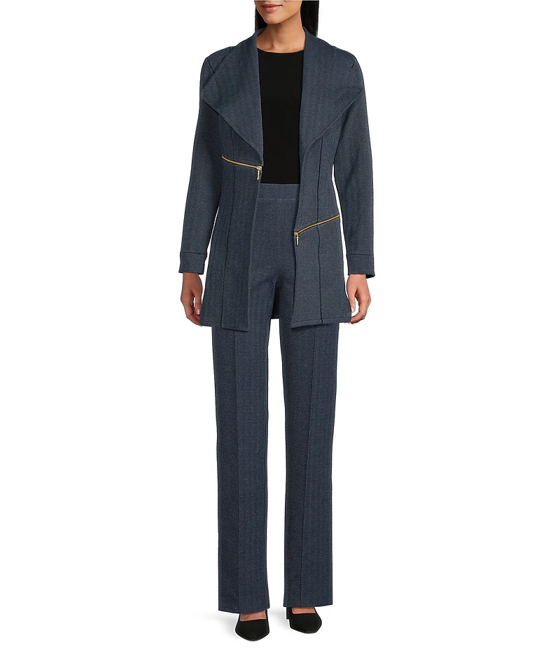 Eva Varro Jersey Knit Denim Stitched Down Straight Leg Pants