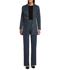 Eva Varro Jersey Knit Denim Stitched Down Straight Leg Pants