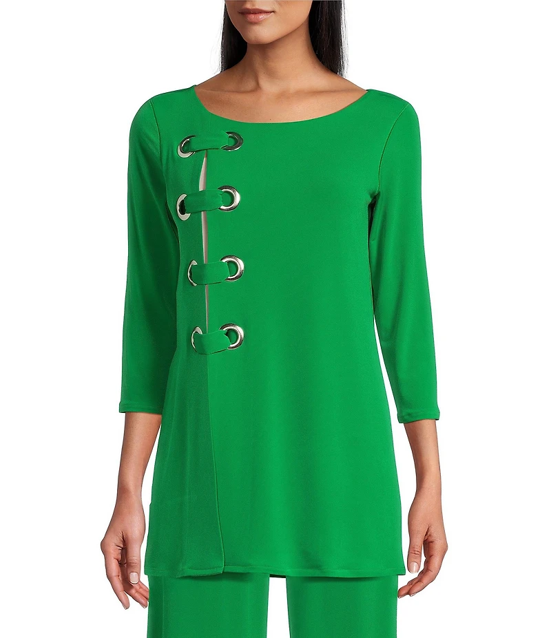Eva Varro Knit Jersey 3/4 Sleeve Side Grommet Detail Tunic