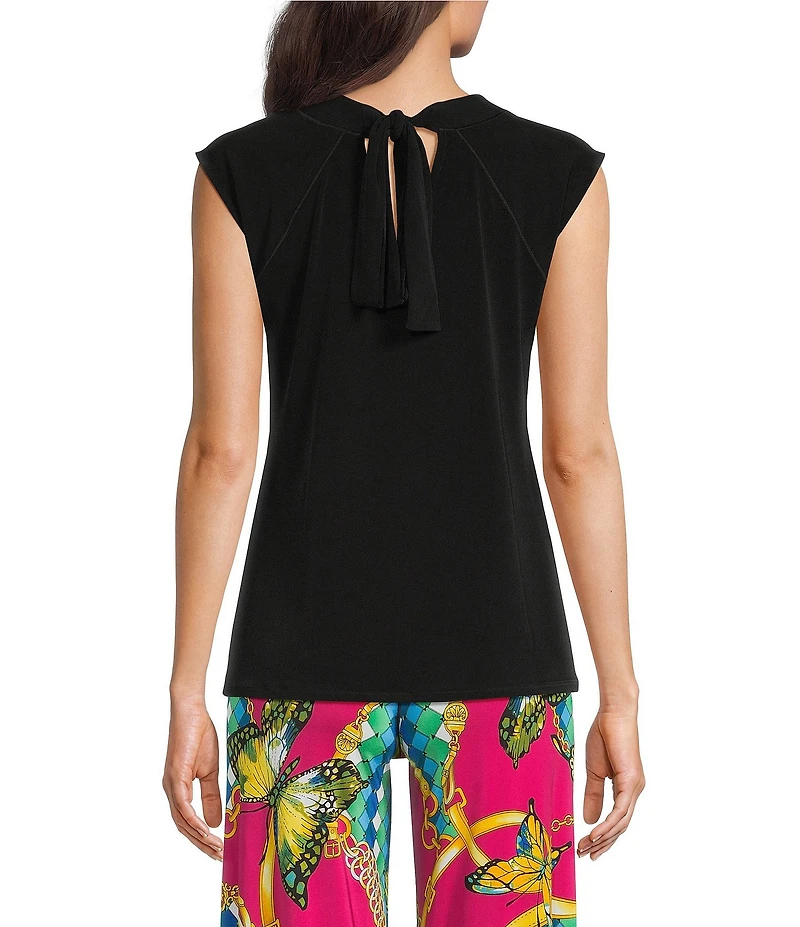 Eva Varro Knit Jersey Crew Neck Sleeveless Tie Back Neck Top