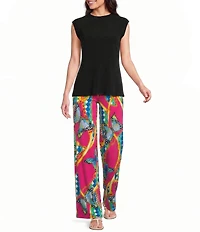 Eva Varro Knit Jersey Crew Neck Sleeveless Tie Back Neck Top