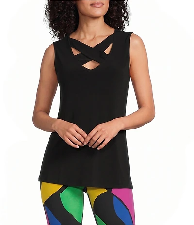 Eva Varro Knit Jersey Criss-Cross V-Neck Sleeveless Tank Top