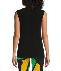 Eva Varro Knit Jersey Criss-Cross V-Neck Sleeveless Tank Top