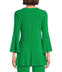 Eva Varro Knit Jersey Twist V-Neck 3/4 Bell Sleeve A-Line Flowy Tunic