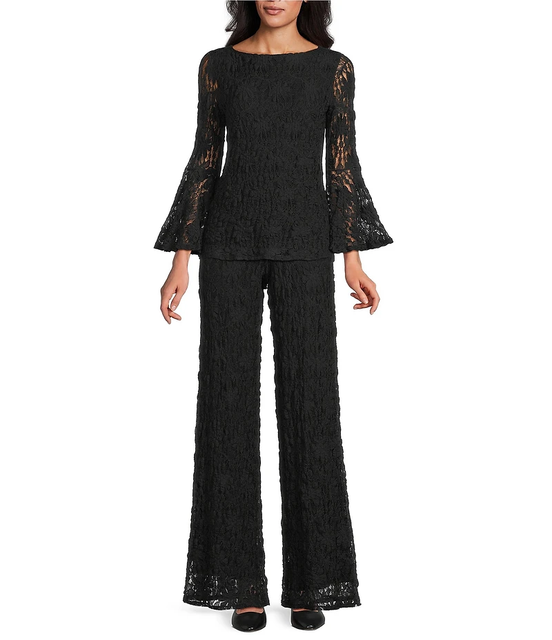 Eva Varro Lace Elastic Waist Wide Leg Double Layer Pants