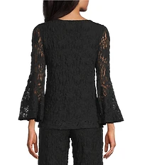 Eva Varro Lace Knit Boat Neck Long Bell Sleeve Top
