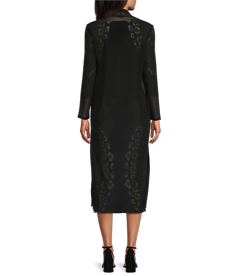 Eva Varro Mesh Knit Shawl Collar Long Sleeve Open-Front Long Cardigan
