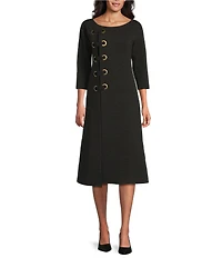 Eva Varro Metallic Jacquard Boat Neck 3/4 Sleeve Midi Dress
