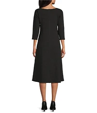 Eva Varro Metallic Jacquard Boat Neck 3/4 Sleeve Midi Dress