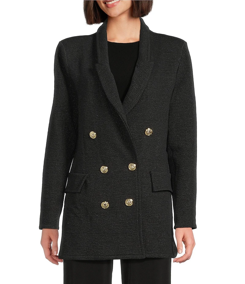 Eva Varro Metallic Jacquard Peaked Lapel Long Sleeve Double Breasted Jacket