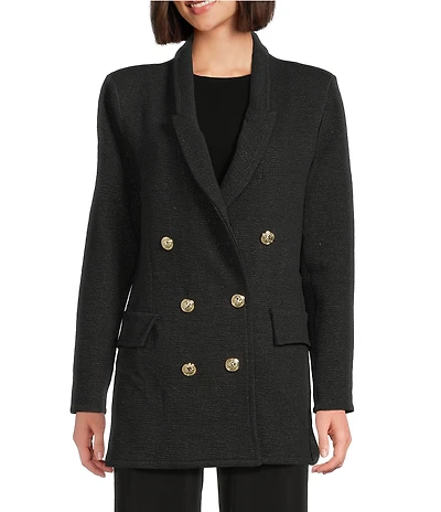 Eva Varro Metallic Jacquard Peaked Lapel Long Sleeve Double Breasted Jacket