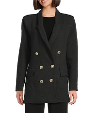 Eva Varro Metallic Jacquard Peaked Lapel Long Sleeve Double Breasted Jacket