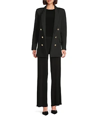 Eva Varro Metallic Jacquard Peaked Lapel Long Sleeve Double Breasted Jacket
