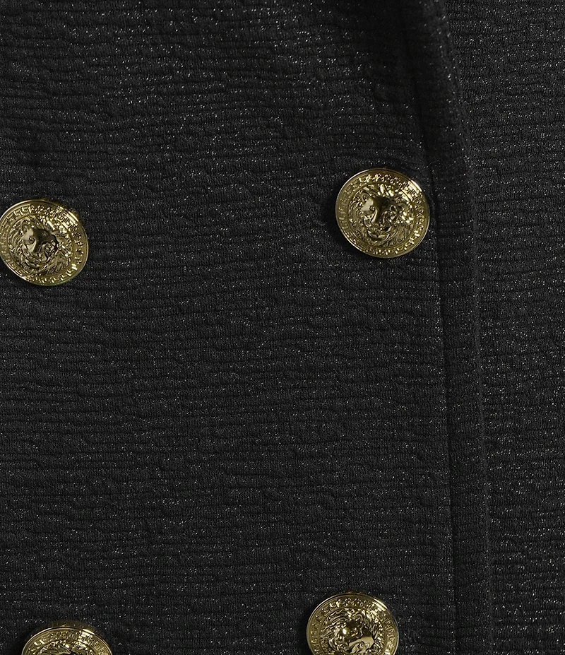 Eva Varro Metallic Jacquard Peaked Lapel Long Sleeve Double Breasted Jacket