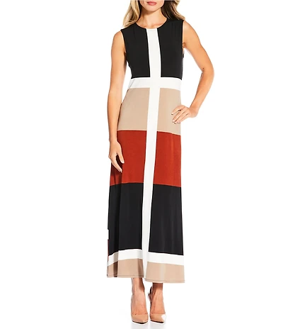 Eva Varro Mica Colorblock Crew Neck Sleeveless A-Line Midi Dress