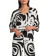 Eva Varro Printed V-Neck Elbow Sleeve Coordinating Kaftan Top