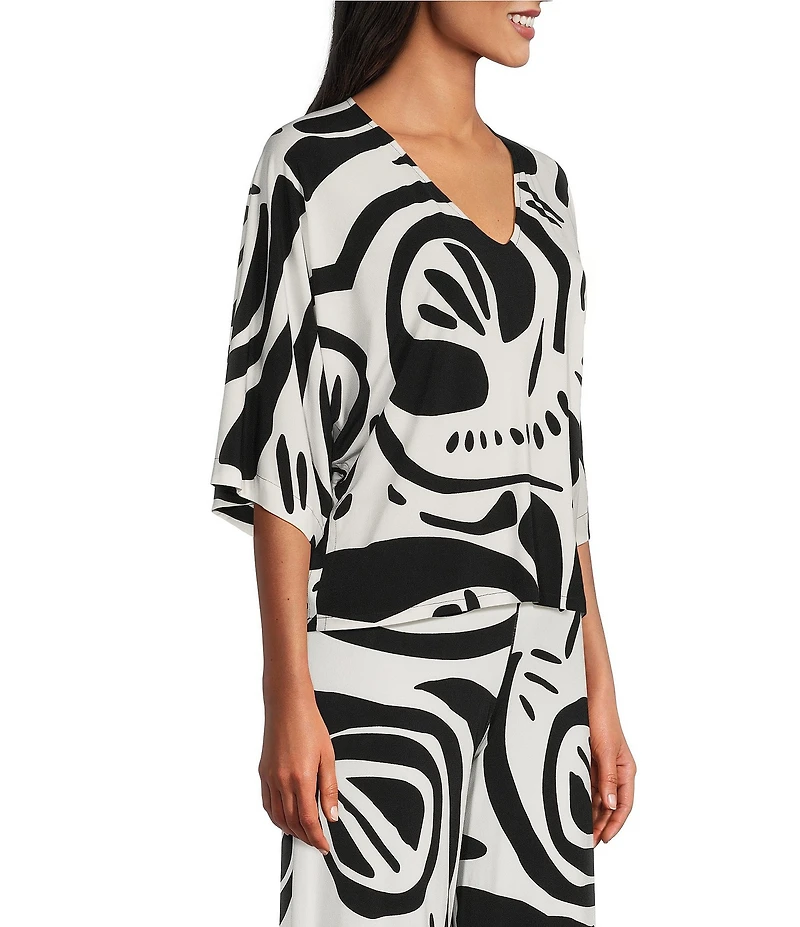 Eva Varro Printed V-Neck Elbow Sleeve Coordinating Kaftan Top