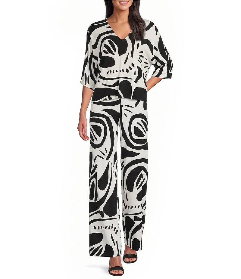 Eva Varro Printed V-Neck Elbow Sleeve Coordinating Kaftan Top