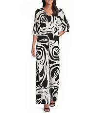 Eva Varro Printed V-Neck Elbow Sleeve Coordinating Kaftan Top