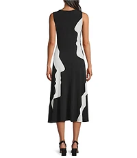Eva Varro Profile Print Crew Neck Sleeveless A-Line Midi Dress