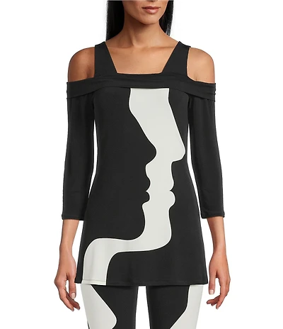 Eva Varro Profiles Print Coordinating Off-The-Shoulder 3/4 Sleeve Tunic