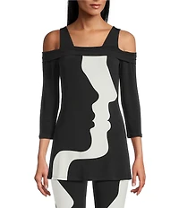 Eva Varro Profiles Print Coordinating Off-The-Shoulder 3/4 Sleeve Tunic