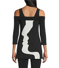 Eva Varro Profiles Print Coordinating Off-The-Shoulder 3/4 Sleeve Tunic