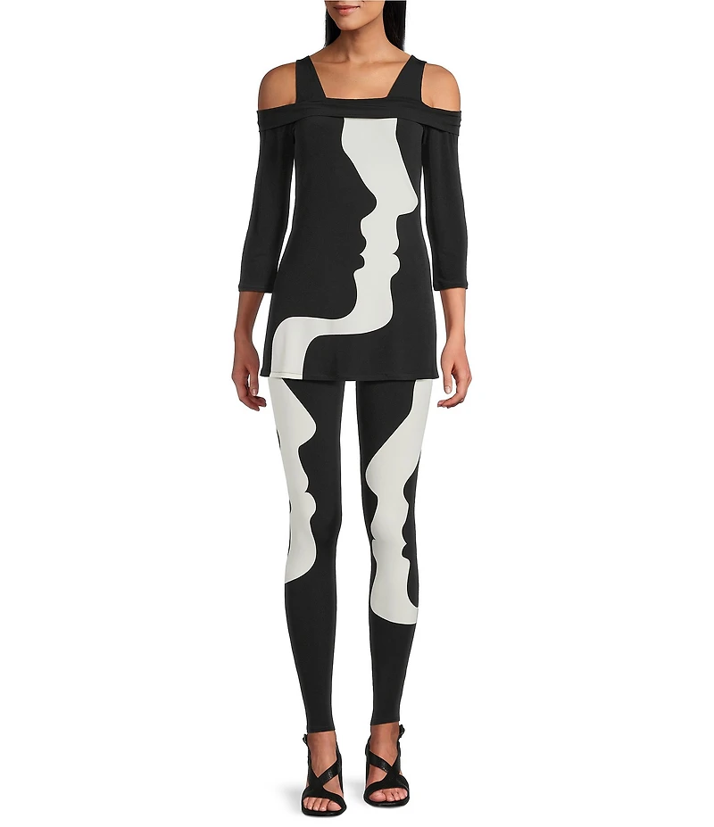Eva Varro Profiles Print Coordinating Off-The-Shoulder 3/4 Sleeve Tunic