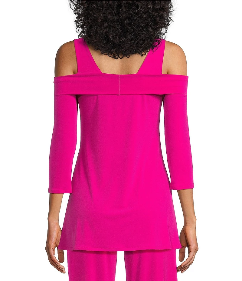 Eva Varro Solid Knit Jersey Off-the-Shoulder Wide Shoulder Strap 3/4 Sleeve Tunic