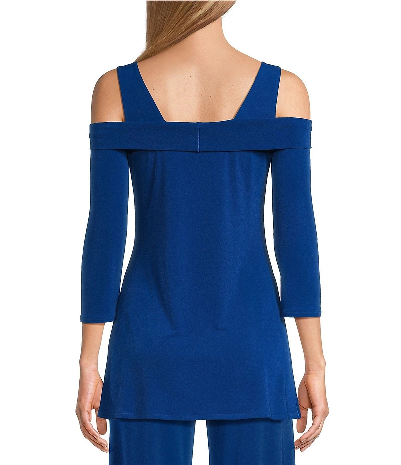 Eva Varro Solid Knit Jersey Off-the-Shoulder Wide Shoulder Strap 3/4 Sleeve Tunic