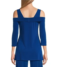 Eva Varro Solid Knit Jersey Off-the-Shoulder Wide Shoulder Strap 3/4 Sleeve Tunic