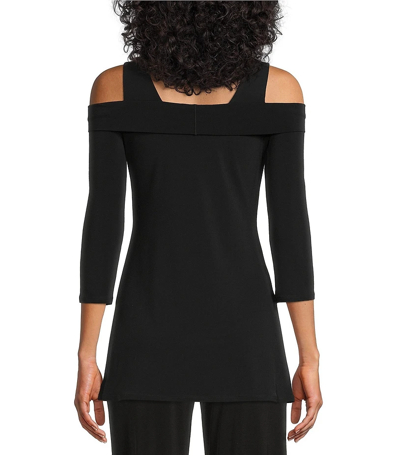 Eva Varro Solid Knit Jersey Off-the-Shoulder Wide Shoulder Strap 3/4 Sleeve Tunic