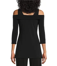Eva Varro Solid Knit Jersey Off-the-Shoulder Wide Shoulder Strap 3/4 Sleeve Tunic