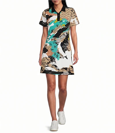 Eva Varro Sport Knit Abstract Print Henley Collar Short Sleeve Single Polo Dress