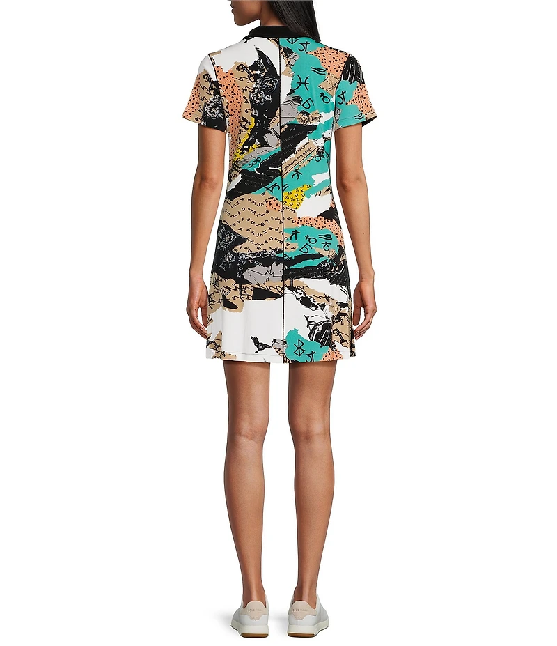 Eva Varro Sport Knit Abstract Print Henley Collar Short Sleeve Single Polo Dress