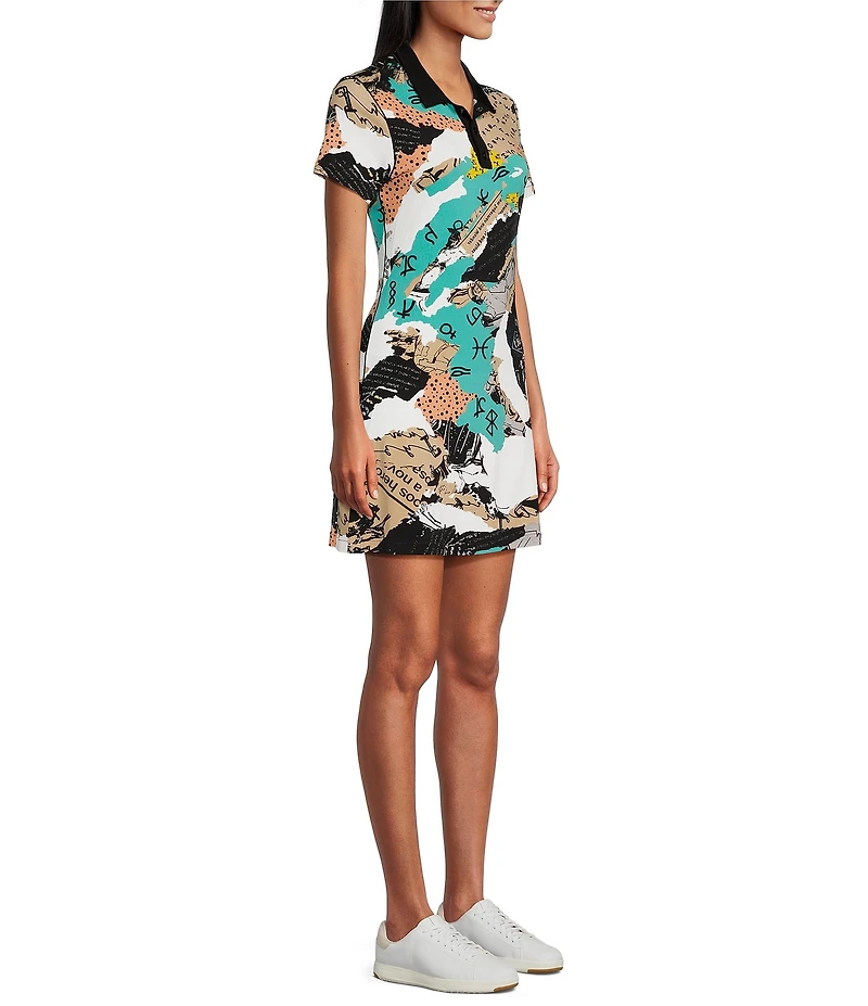 Eva Varro Sport Knit Abstract Print Henley Collar Short Sleeve Single Polo Dress