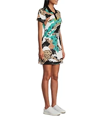 Eva Varro Sport Knit Abstract Print Henley Collar Short Sleeve Single Polo Dress
