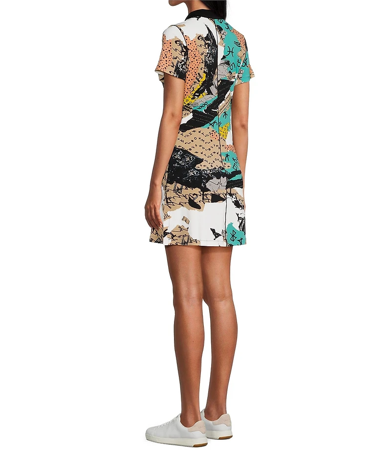Eva Varro Sport Knit Abstract Print Henley Collar Short Sleeve Single Polo Dress