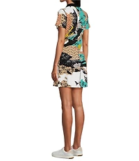 Eva Varro Sport Knit Abstract Print Henley Collar Short Sleeve Single Polo Dress