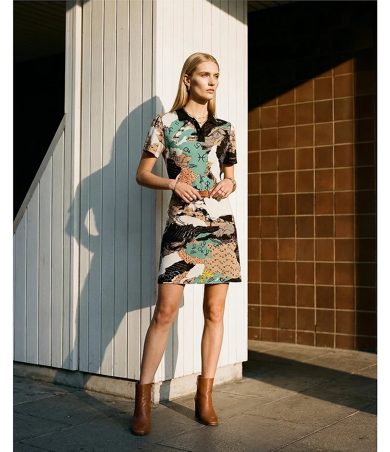 Eva Varro Sport Knit Abstract Print Henley Collar Short Sleeve Single Polo Dress