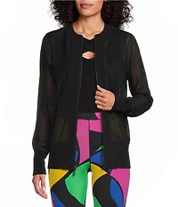 Eva Varro Textured Mesh Knit Round Neck Long Sleeve Zip-Front Jacket