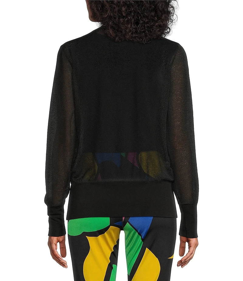 Eva Varro Textured Mesh Knit Round Neck Long Sleeve Zip-Front Jacket