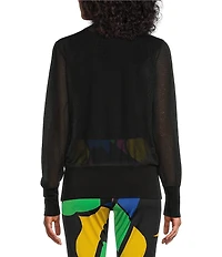 Eva Varro Textured Mesh Knit Round Neck Long Sleeve Zip-Front Jacket