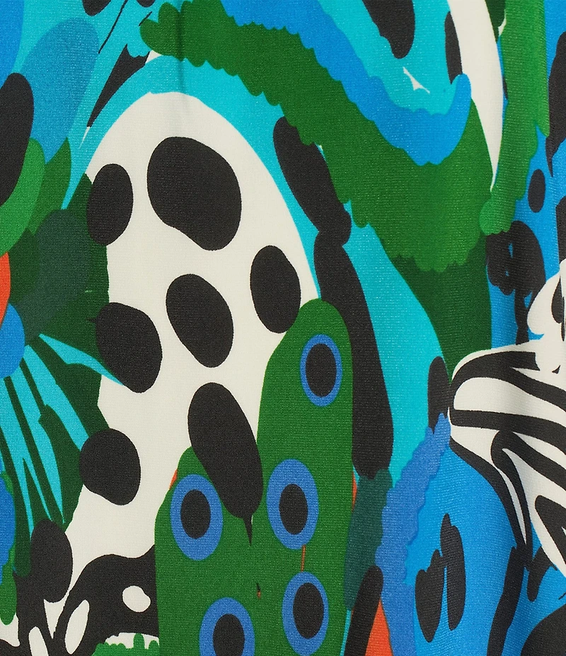 Eva Varro Tropical Inspired Print Boat Neck 3/4 Sleeve Blouson Drop Waist Dress